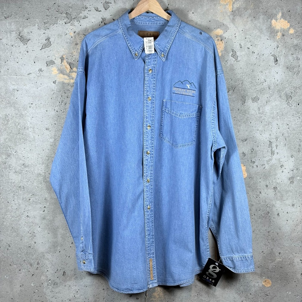 Gear For Sports BYU Brigham Young Denim Shirt Mens 2XL Blue Button Down